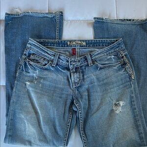 BKE Light Blue Distressed Boot Cut Jeans